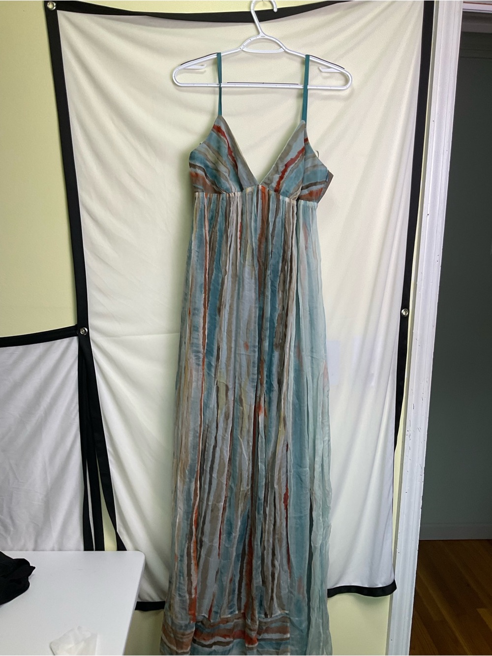 Laundry by Design Striped Spaghetti‑Strap Maxi in Teal, Rust, and Cream